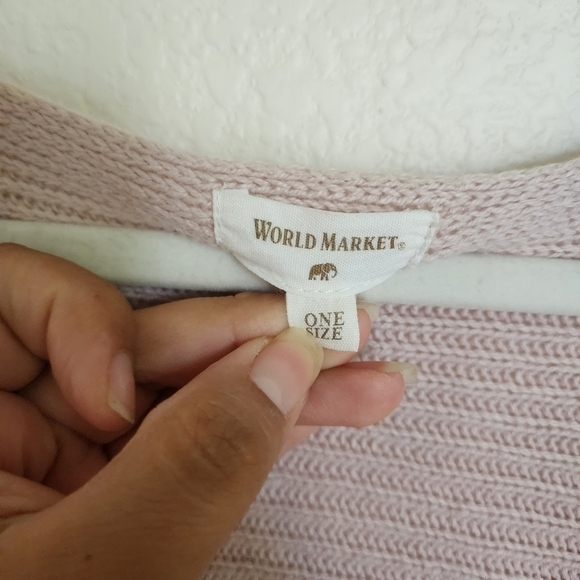 World Market Ribbed Knit Pink Overlay Poncho Top Lounge Casual Boho Minimalist - Picture 9 of 10